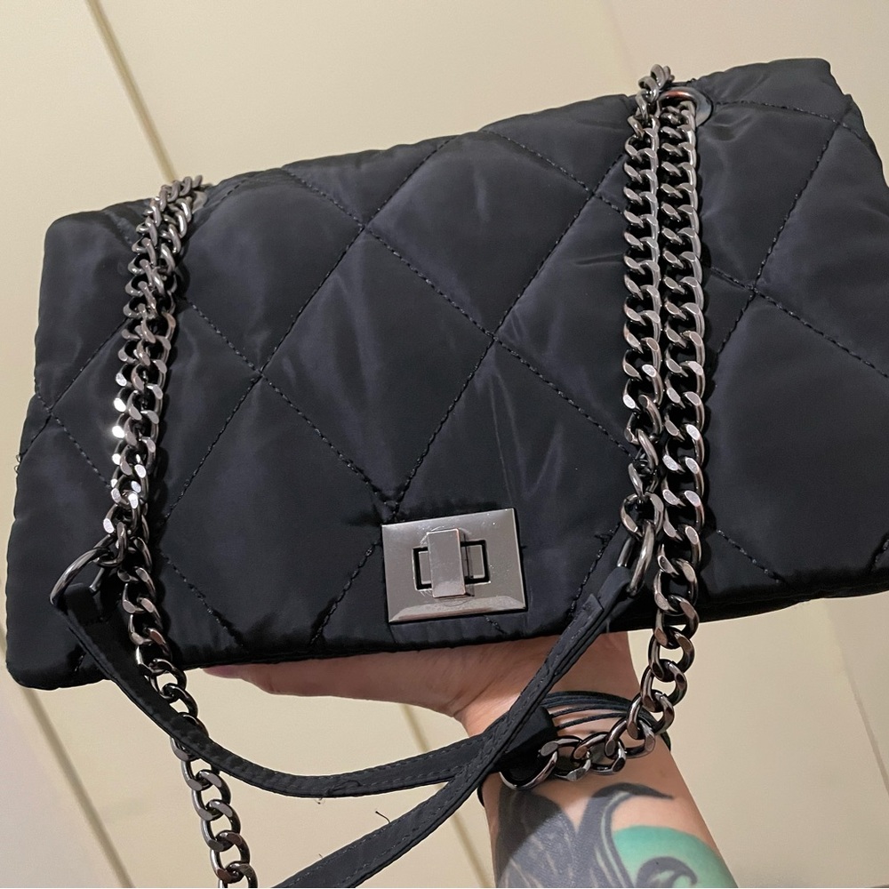 Beautiful quilted nylon black purse with gunmetal hardware